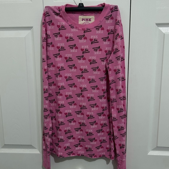 PINK Victoria's Secret Thermal Sleepwear 2-Piece Pajama Set Women S Pink Print - Picture 2 of 8